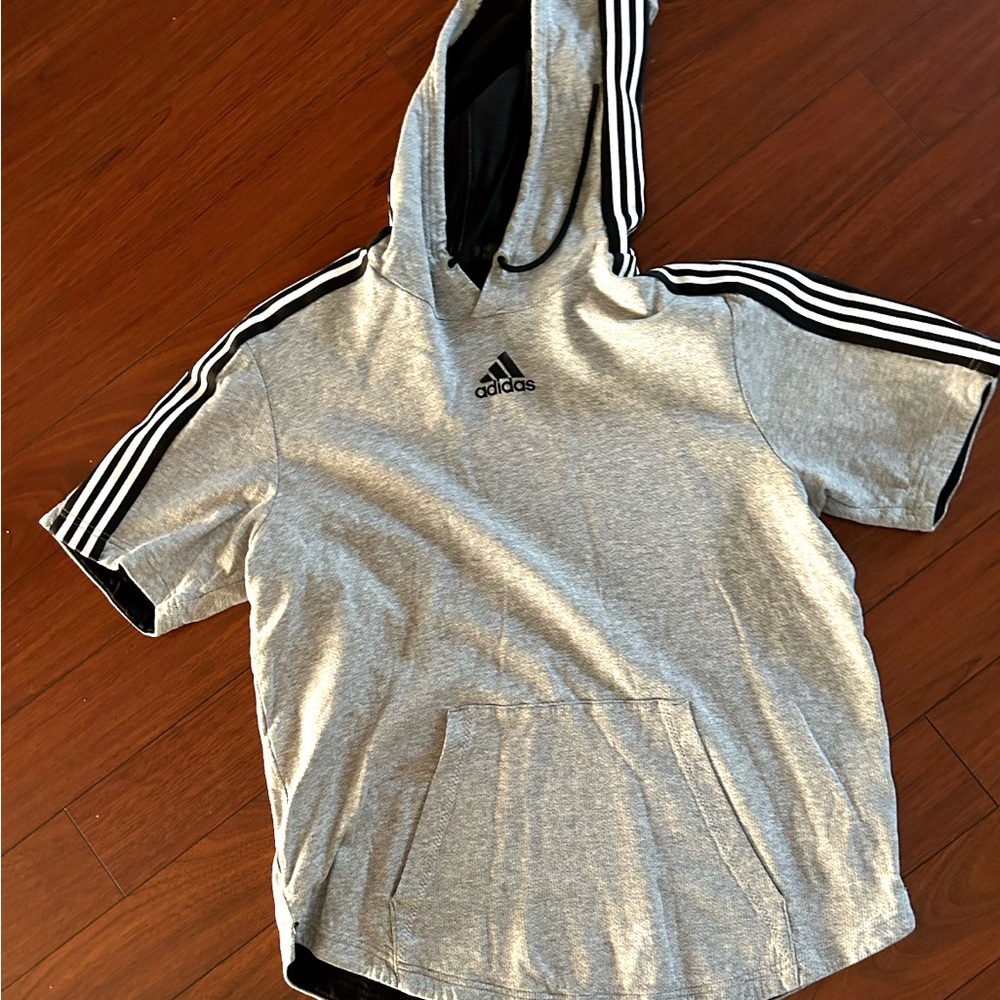 Adidas Gray and Black Sweatshirt with Striped Accents
